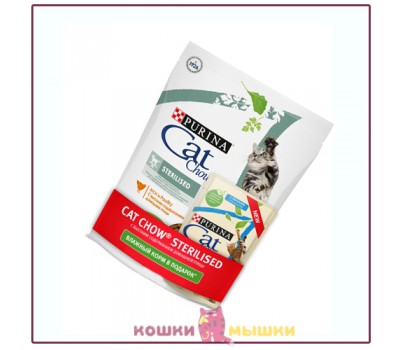 Сухой корм для кошек Cat Chow Sterilized для стерилизованных и кастрированных, домашняя птица, 400 г + влаж. 85 г