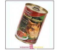 Консервы для кошек Ночной охотник, говядина и печень в соусе, 400 г